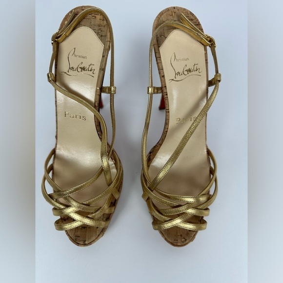 Christian Louboutin Gold Cork Cage Zeppa Platform Strappy Sandal Sz 7.5 - Picture 2 of 8